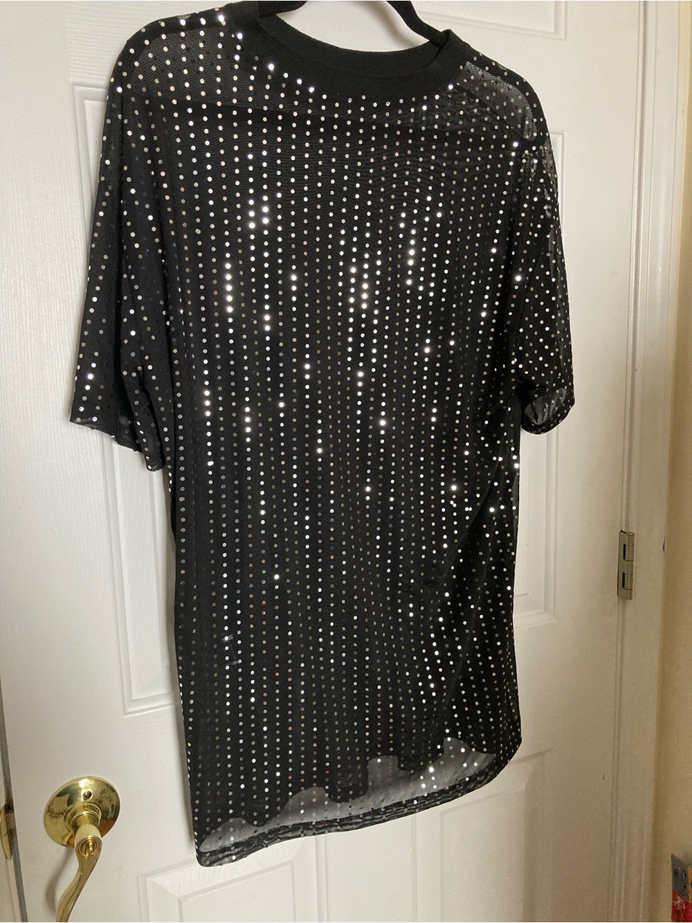 Black Sequin Short-Sleeve Shirt - Sparkle Detail